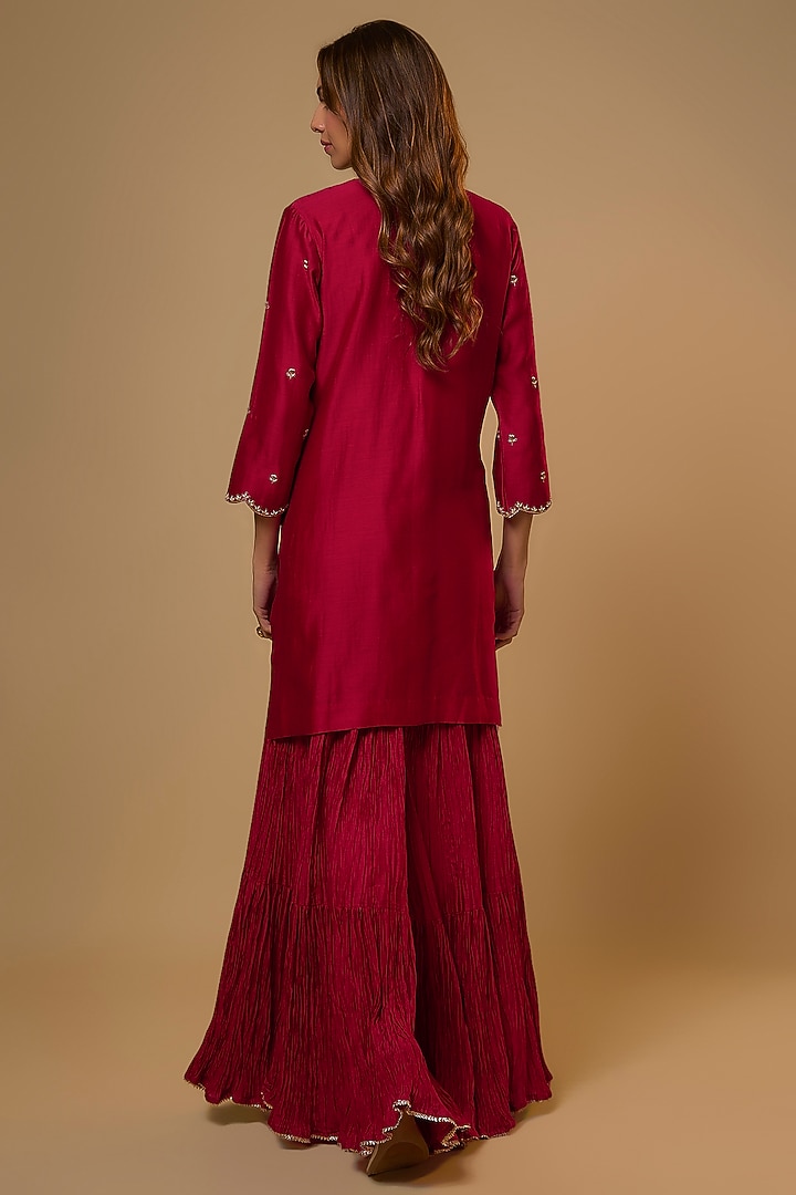 Maroon Chanderi Zardosi Work Wedding Sharara Set by SURBHI SHAH at Pernia's Pop Up Shop