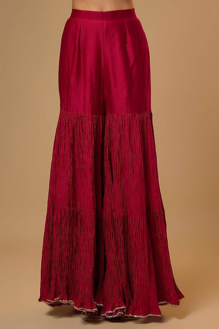 Maroon Chanderi Zardosi Work Wedding Sharara Set by SURBHI SHAH at Pernia's Pop Up Shop