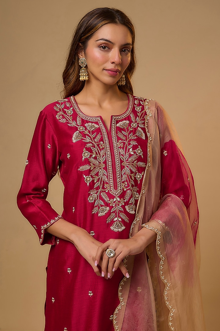 Maroon Chanderi Zardosi Work Wedding Sharara Set by SURBHI SHAH at Pernia's Pop Up Shop