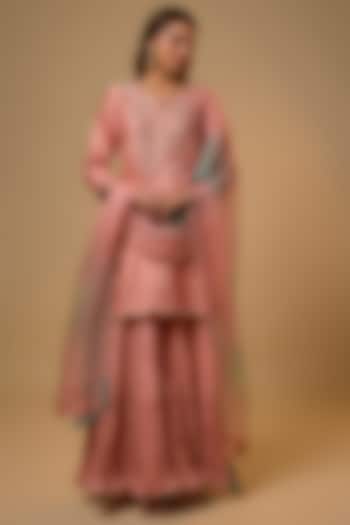 Peach Chanderi Zardosi Work Wedding Sharara Set by SURBHI SHAH at Pernia's Pop Up Shop