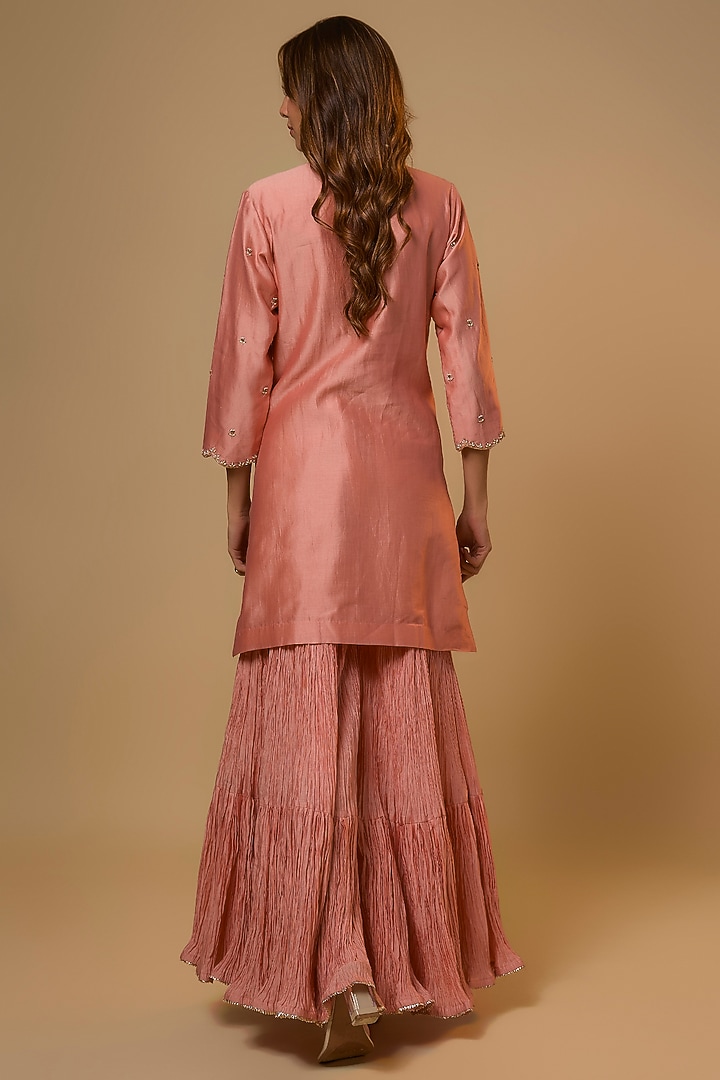Peach Chanderi Zardosi Work Wedding Sharara Set by SURBHI SHAH at Pernia's Pop Up Shop