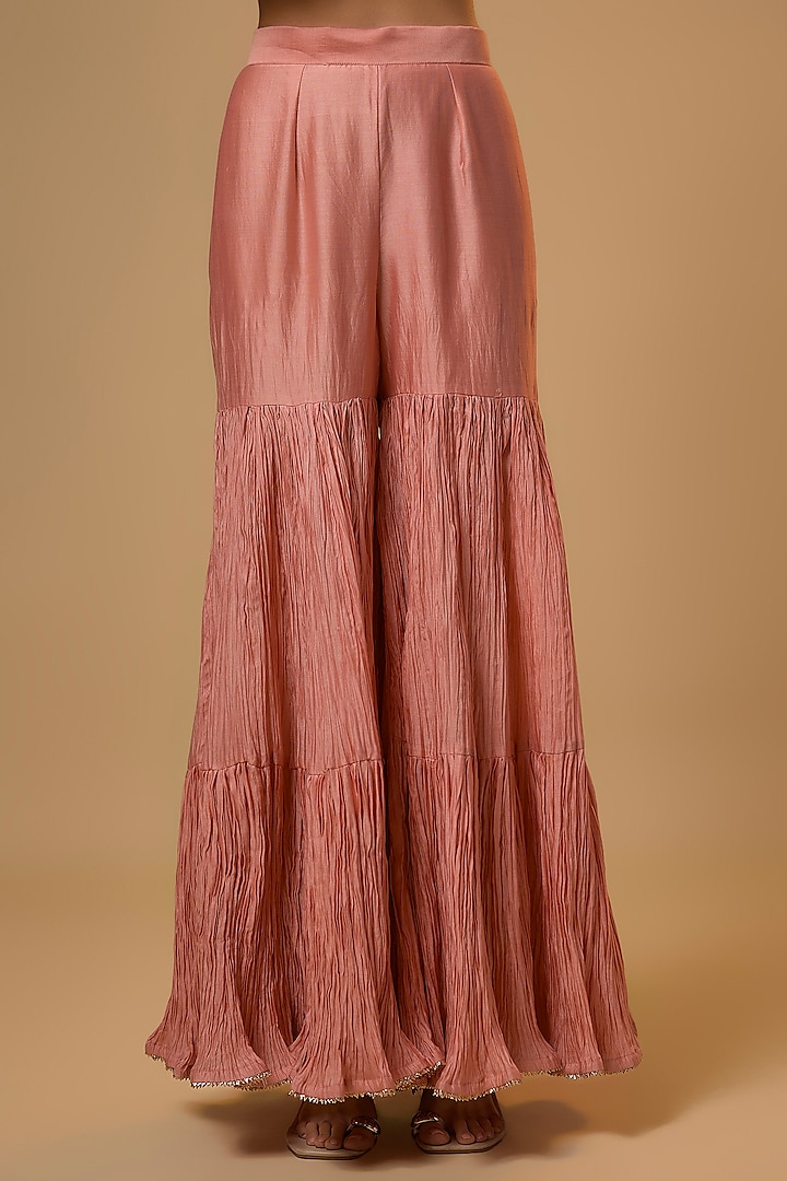 Peach Chanderi Zardosi Work Wedding Sharara Set by SURBHI SHAH at Pernia's Pop Up Shop