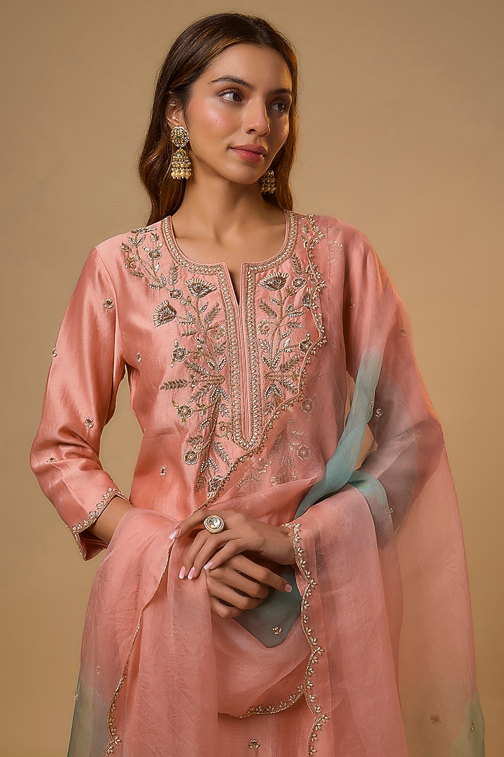 Peach Chanderi Zardosi Work Wedding Sharara Set by SURBHI SHAH at Pernia's Pop Up Shop
