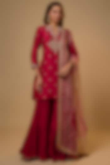 Maroon Chanderi Sequins Work Wedding Sharara Set by SURBHI SHAH at Pernia's Pop Up Shop