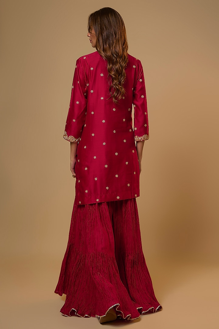 Maroon Chanderi Sequins Work Wedding Sharara Set by SURBHI SHAH at Pernia's Pop Up Shop