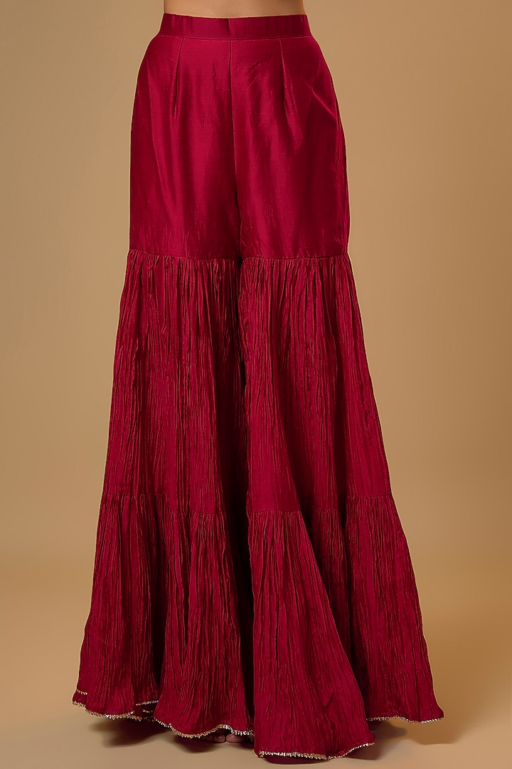 Maroon Chanderi Sequins Work Wedding Sharara Set by SURBHI SHAH at Pernia's Pop Up Shop