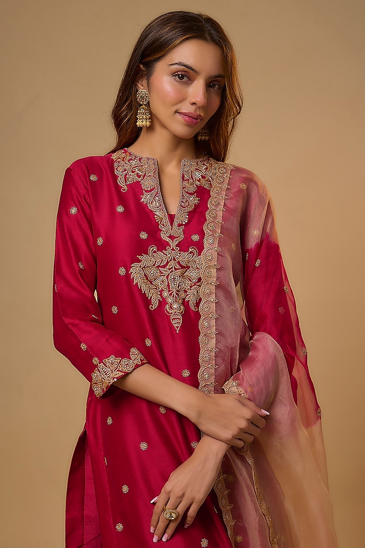 Maroon Chanderi Sequins Work Wedding Sharara Set by SURBHI SHAH at Pernia's Pop Up Shop