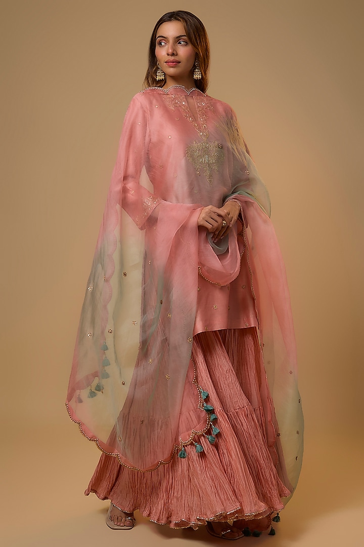 Peach Chanderi Sequins Work Wedding Sharara Set by SURBHI SHAH at Pernia's Pop Up Shop