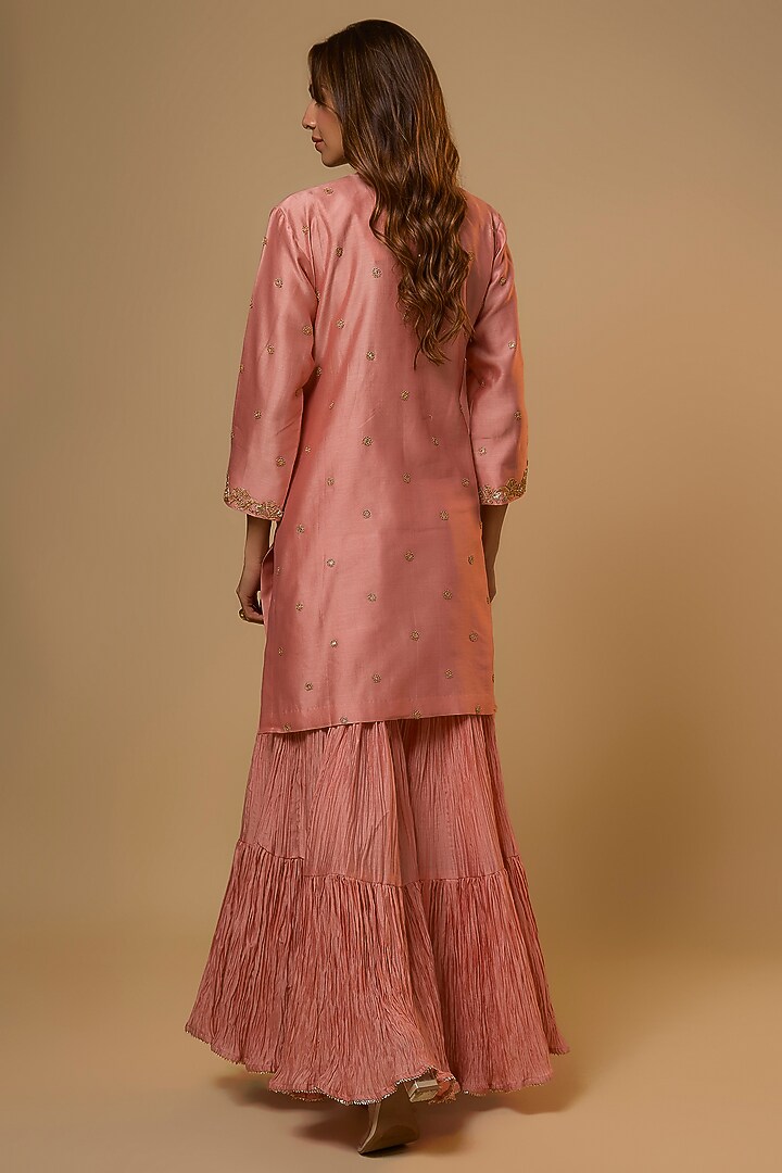 Peach Chanderi Sequins Work Wedding Sharara Set by SURBHI SHAH at Pernia's Pop Up Shop