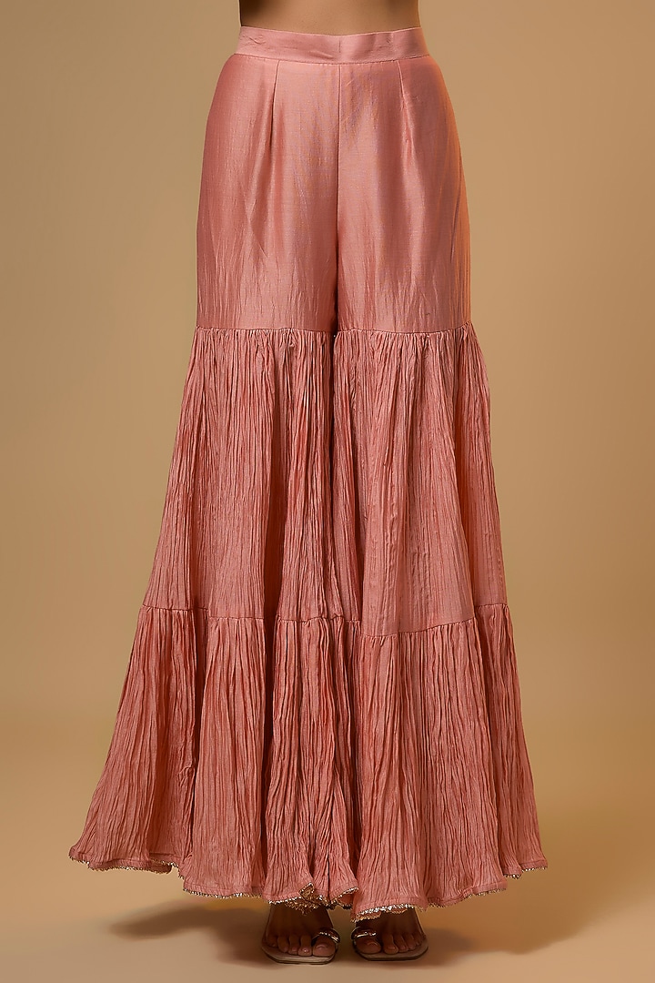Peach Chanderi Sequins Work Wedding Sharara Set by SURBHI SHAH at Pernia's Pop Up Shop