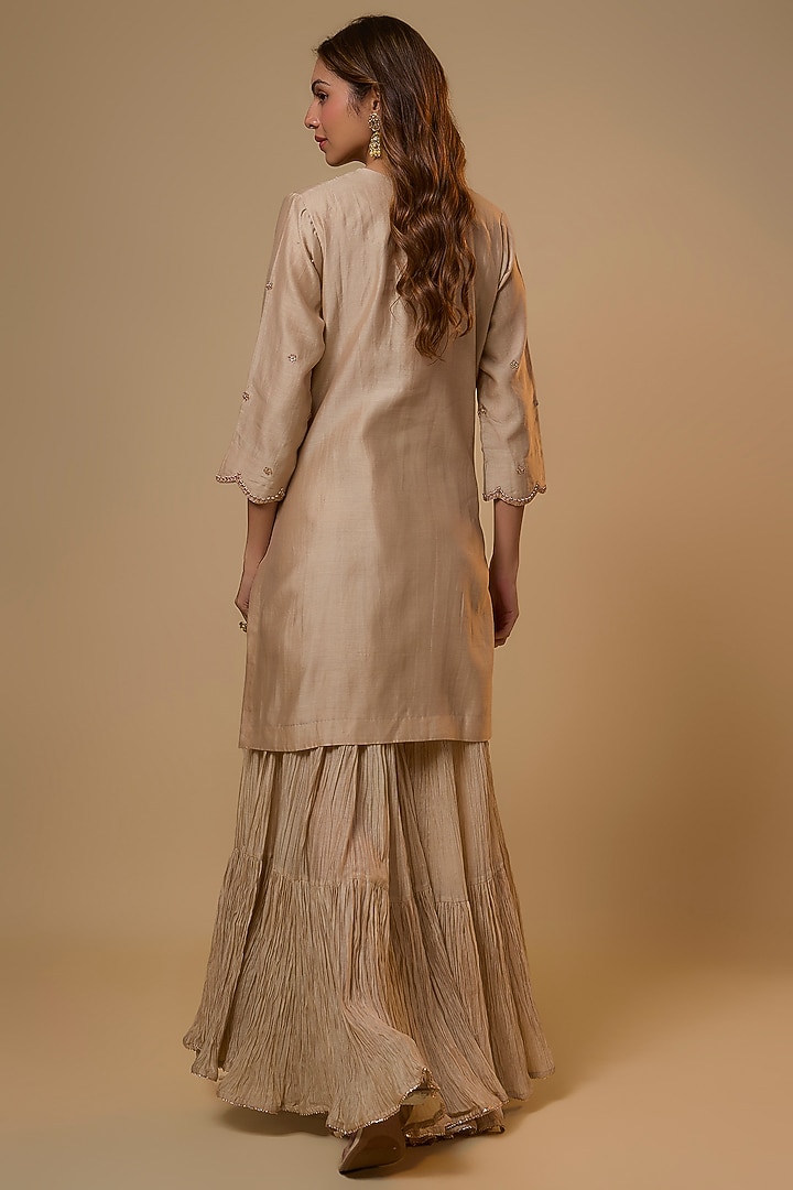 Pearl White Chanderi Sequins Work Wedding Sharara Set by SURBHI SHAH at Pernia's Pop Up Shop