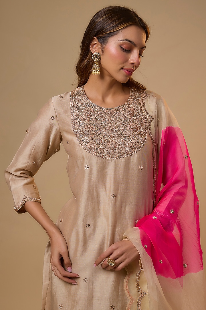 Pearl White Chanderi Sequins Work Wedding Sharara Set by SURBHI SHAH at Pernia's Pop Up Shop