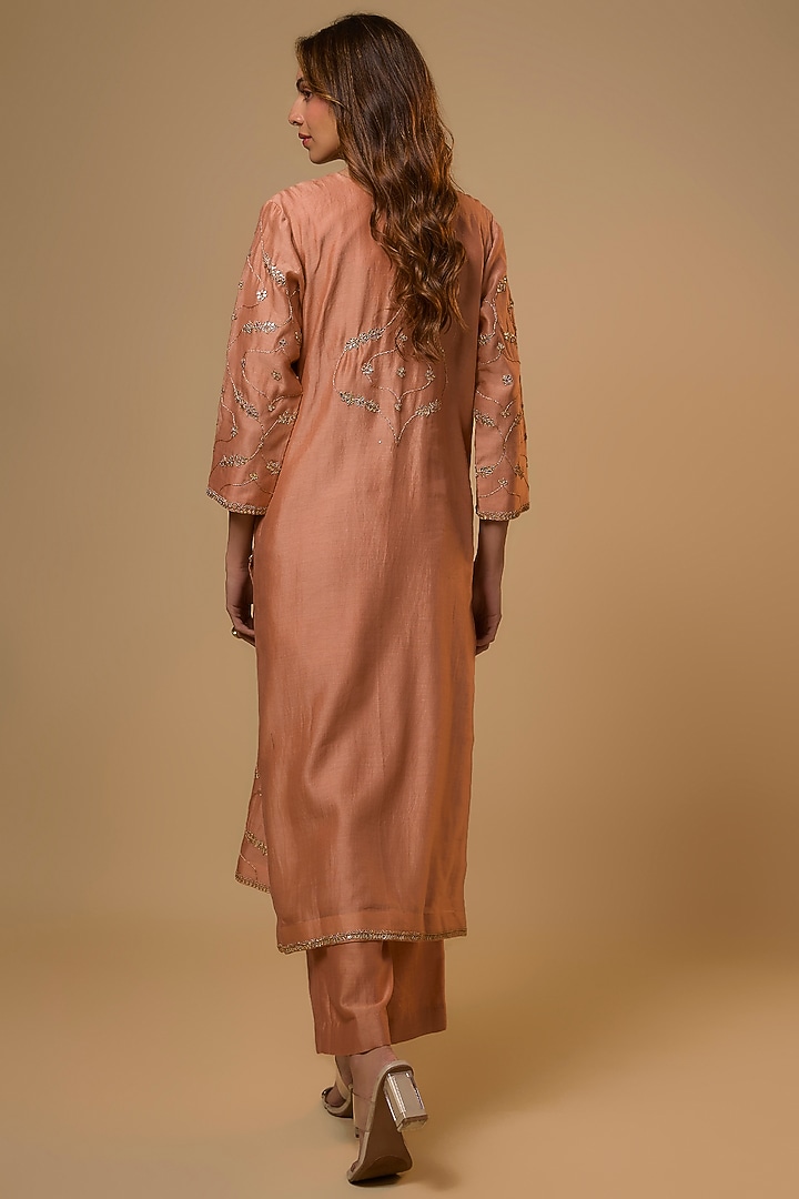 Old Rose Chanderi Jaal Work Kurta Set by SURBHI SHAH at Pernia's Pop Up Shop