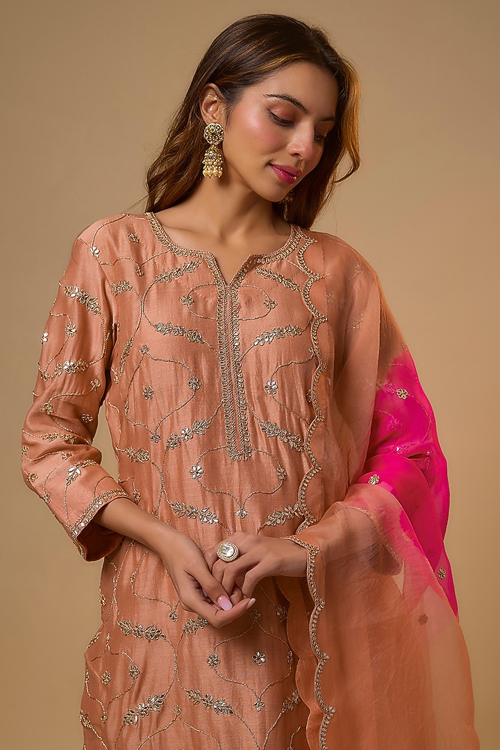Old Rose Chanderi Jaal Work Kurta Set by SURBHI SHAH at Pernia's Pop Up Shop