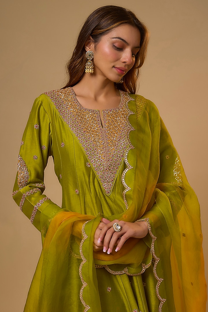 Parrot Green Chanderi Gota-Patti Work Kurta Set by SURBHI SHAH at Pernia's Pop Up Shop