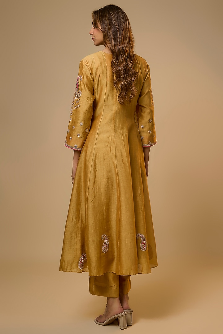 Golden Yellow Chanderi Gota-Patti Work Wedding Anarkali Set by SURBHI SHAH at Pernia's Pop Up Shop