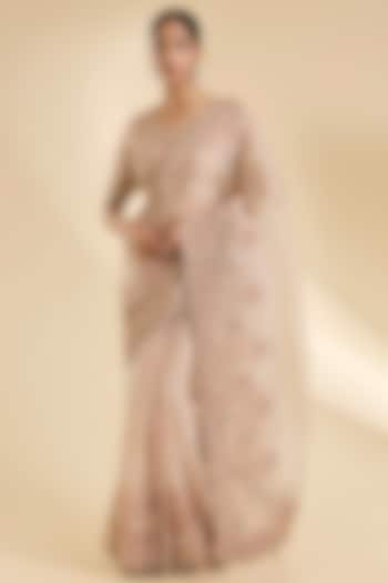 Pearl White Organza Sequins Work Reception Saree Set by SURBHI SHAH at Pernia's Pop Up Shop