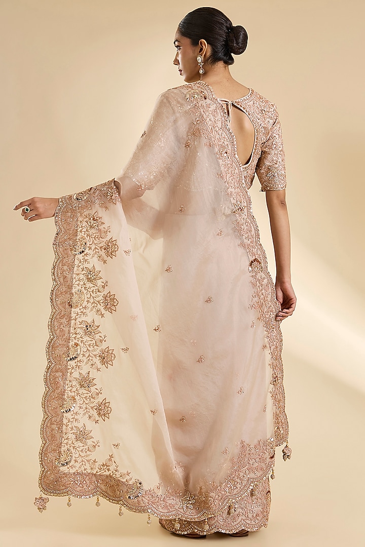 Pearl White Organza Sequins Work Reception Saree Set by SURBHI SHAH at Pernia's Pop Up Shop