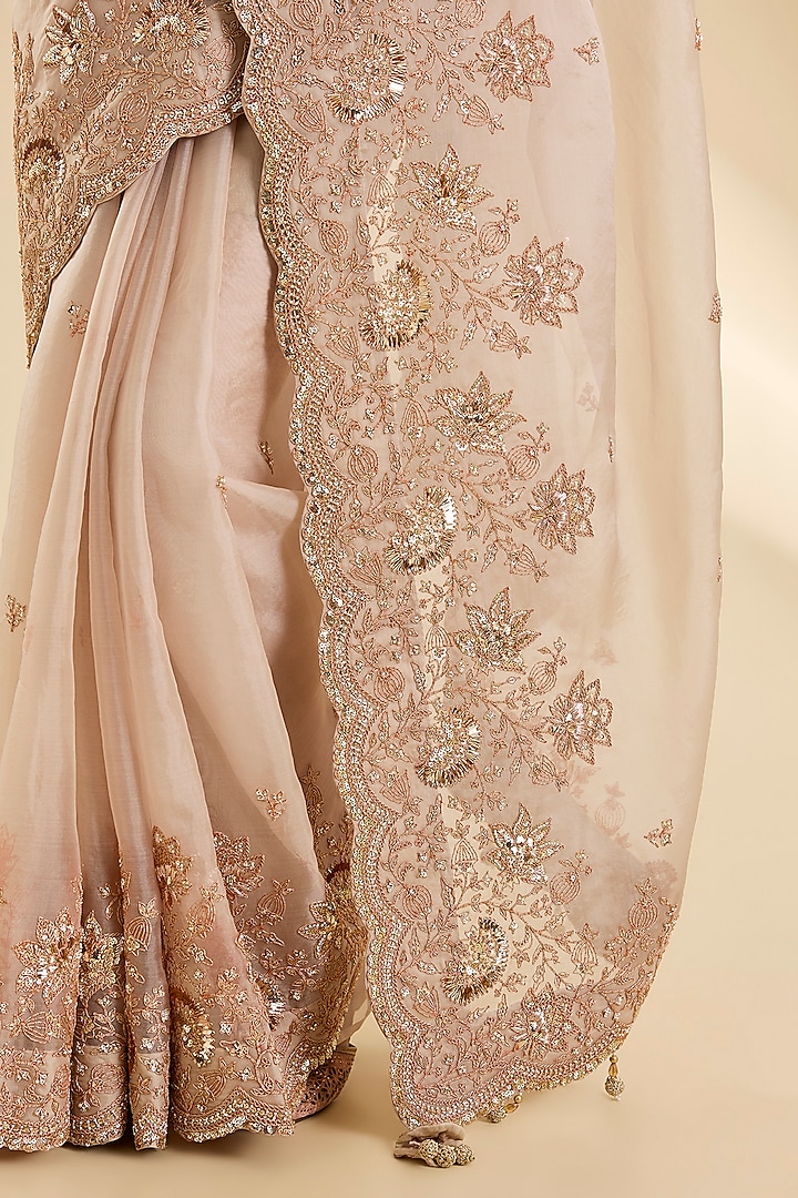 Pearl White Organza Sequins Work Reception Saree Set by SURBHI SHAH at Pernia's Pop Up Shop