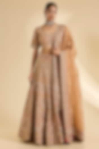 Deep Rose Gold Tissue Marori Work Lehenga Set by SURBHI SHAH at Pernia's Pop Up Shop