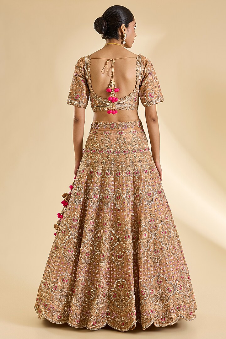 Deep Rose Gold Tissue Marori Work Lehenga Set by SURBHI SHAH at Pernia's Pop Up Shop