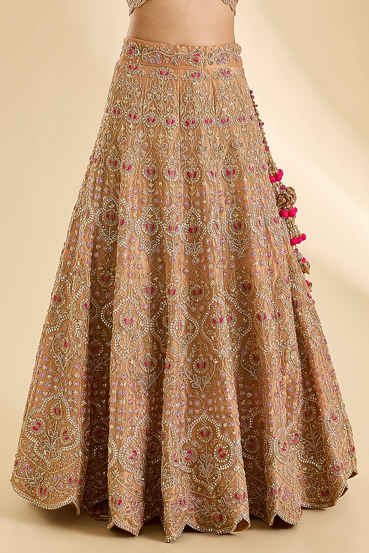 Deep Rose Gold Tissue Marori Work Lehenga Set by SURBHI SHAH at Pernia's Pop Up Shop
