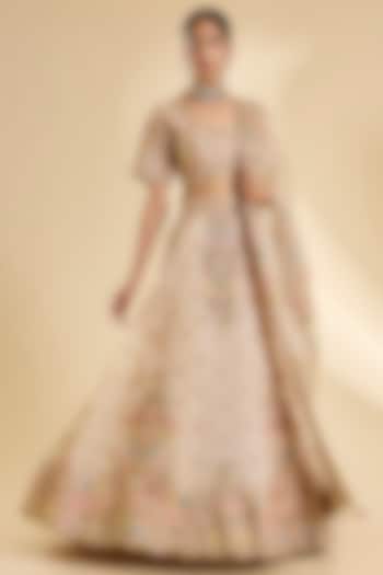 Pearl White Organza Resham Work Bridal Lehenga Set by SURBHI SHAH at Pernia's Pop Up Shop