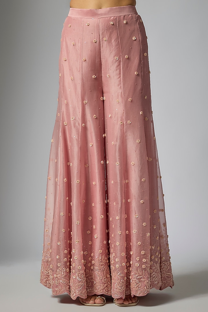 Rose Pink Organza Sequins Work Bridal Sharara Set by Surbhi Shah at Pernia's Pop Up Shop