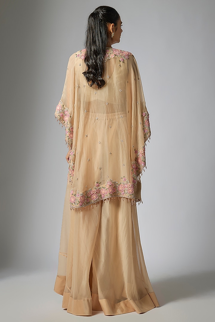 Champagne Spun Silk & Organza Floral Jaal Work Wedding Sharara Set by Surbhi Shah at Pernia's Pop Up Shop