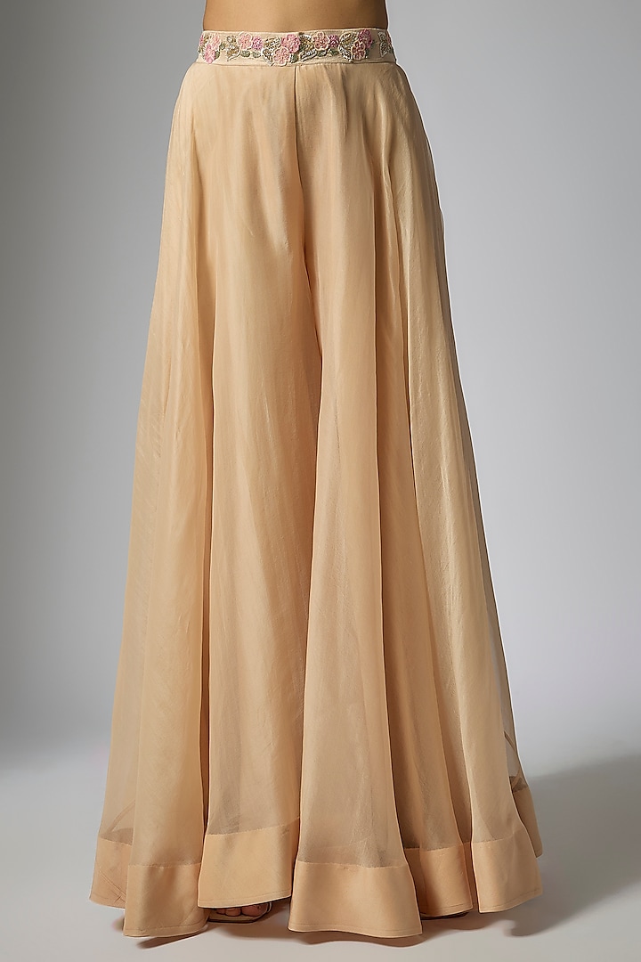 Champagne Spun Silk & Organza Floral Jaal Work Wedding Sharara Set by Surbhi Shah at Pernia's Pop Up Shop