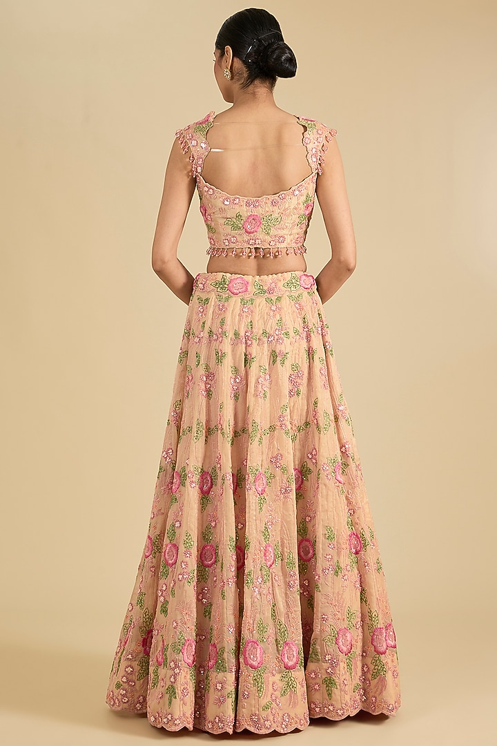 Champagne Organza Cutdana Work Bridal Lehenga Set by Surbhi Shah at Pernia's Pop Up Shop