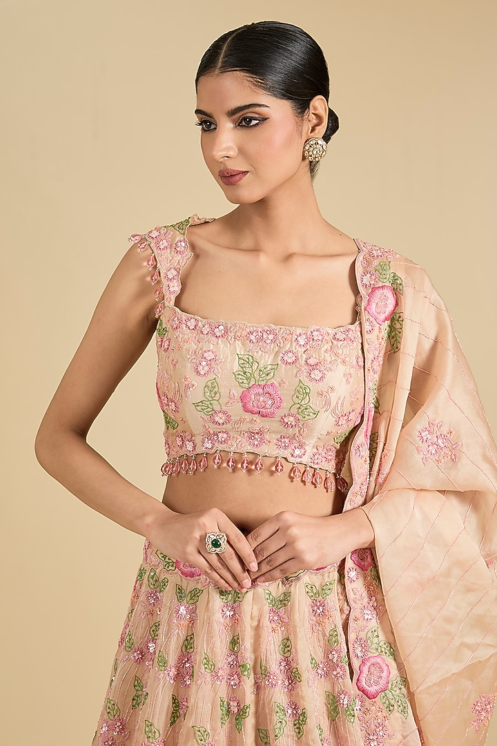 Champagne Organza Cutdana Work Bridal Lehenga Set by Surbhi Shah at Pernia's Pop Up Shop