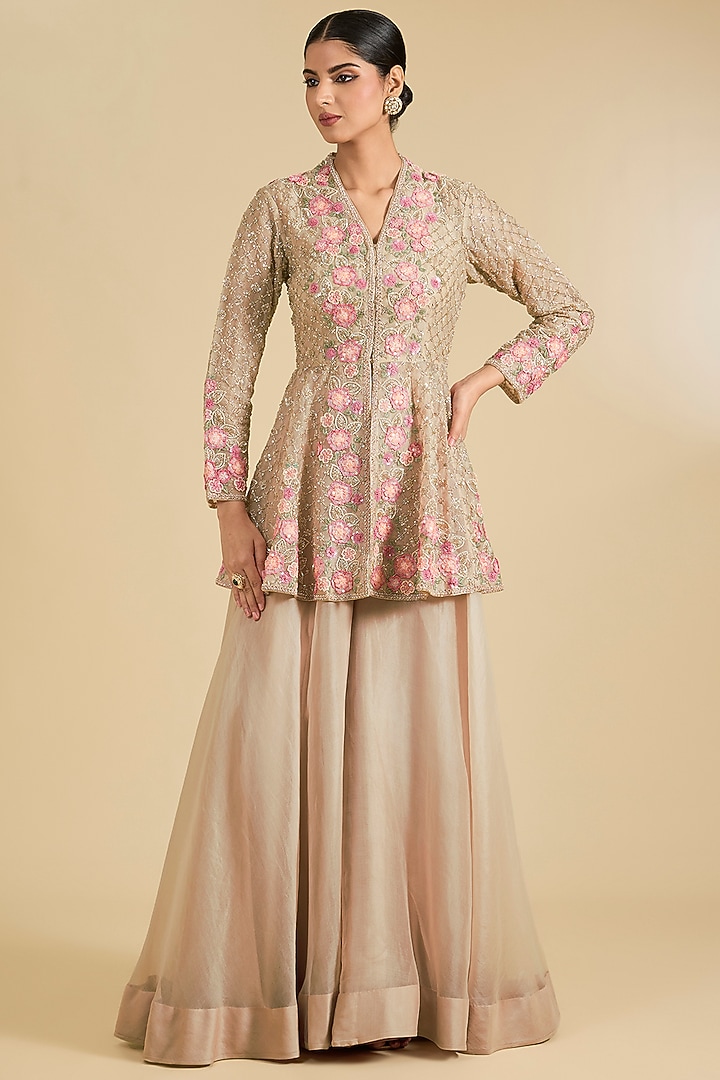 Silver Organza Pant Set by Surbhi Shah at Pernia's Pop Up Shop