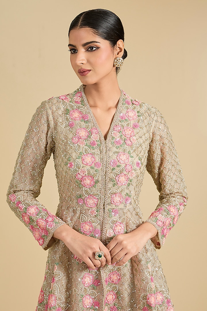 Silver Organza Pant Set by Surbhi Shah at Pernia's Pop Up Shop