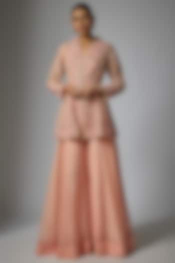 Peach Organza Wedding Sharara Set by SURBHI SHAH at Pernia's Pop Up Shop