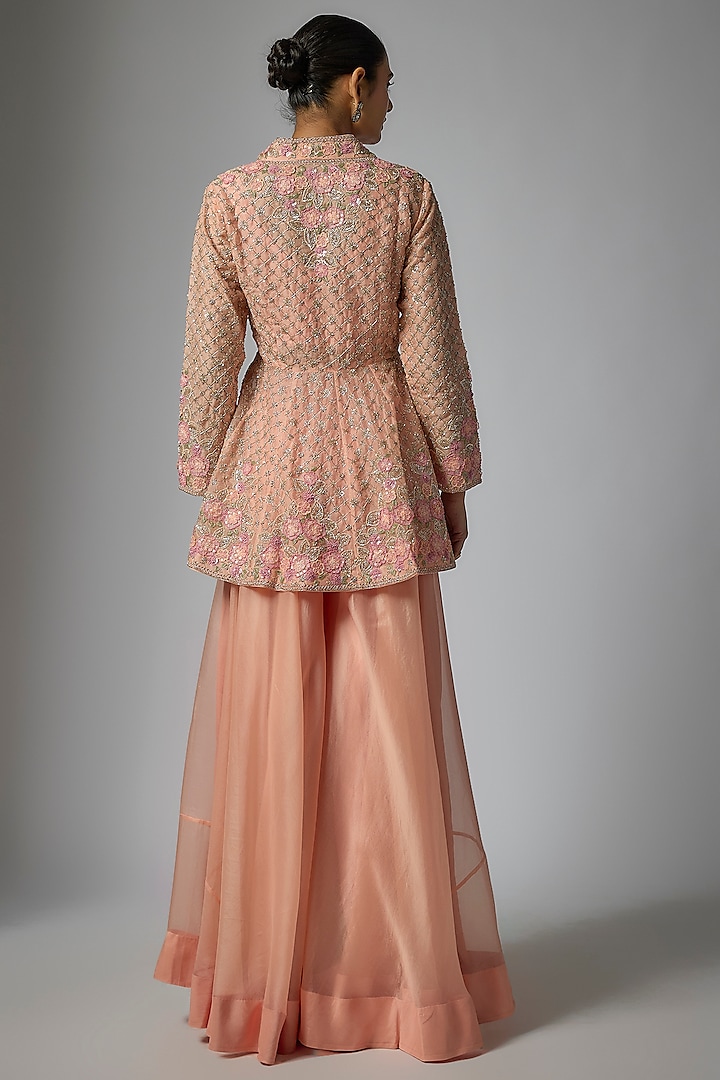 Peach Organza Wedding Sharara Set by SURBHI SHAH at Pernia's Pop Up Shop
