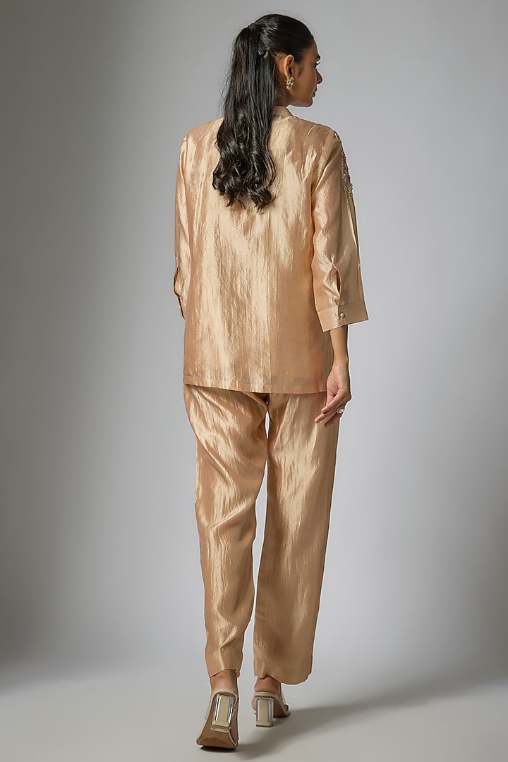 Champagne Kora Silk Floral Jaal Work Pant Set by Surbhi Shah at Pernia's Pop Up Shop