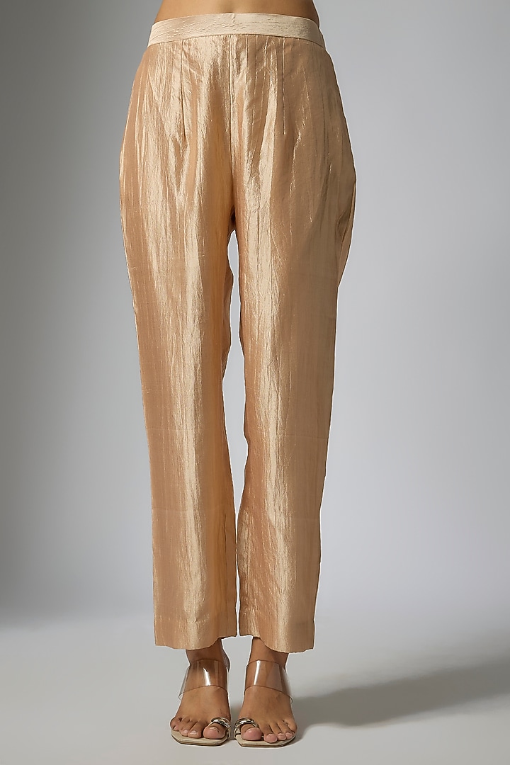 Champagne Kora Silk Floral Jaal Work Pant Set by Surbhi Shah at Pernia's Pop Up Shop