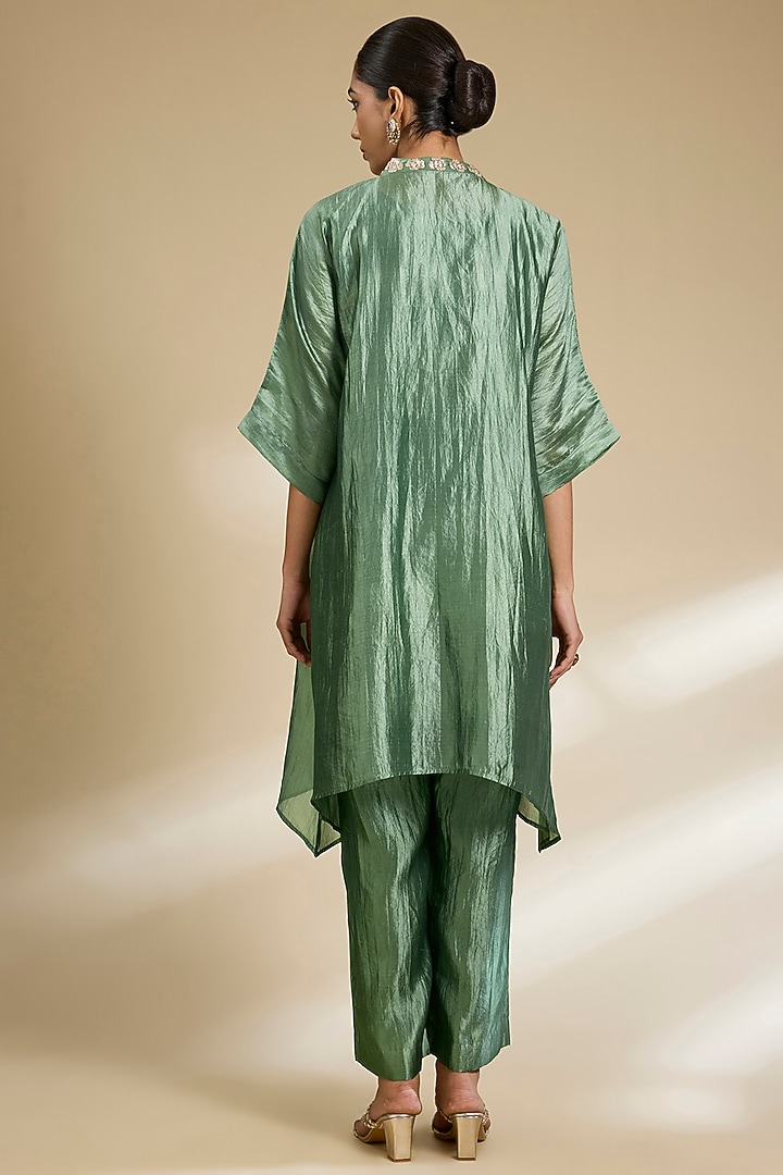 Sage Green Kora Silk Sequins Embroidered Kurta Set by SURBHI SHAH at Pernia's Pop Up Shop