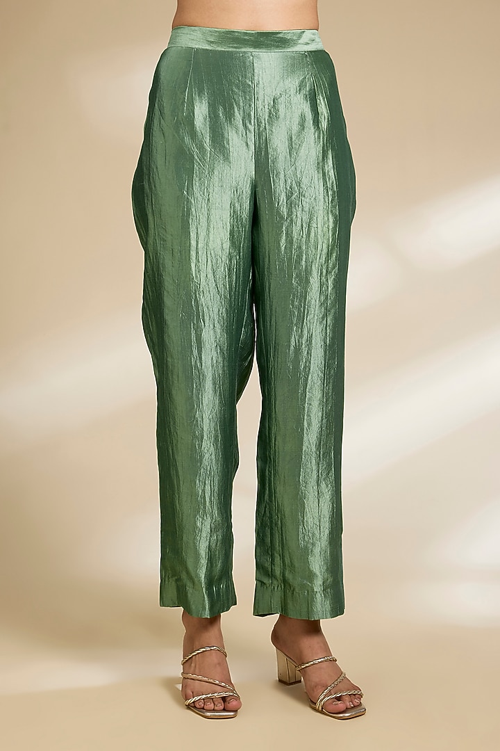 Sage Green Kora Silk Sequins Embroidered Kurta Set by SURBHI SHAH at Pernia's Pop Up Shop