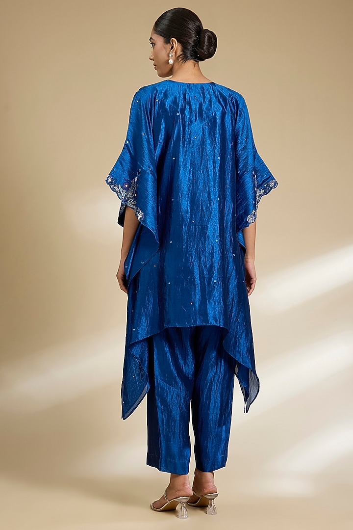 Blue Kora Silk Sequins Embroidered Kurta Set by SURBHI SHAH at Pernia's Pop Up Shop
