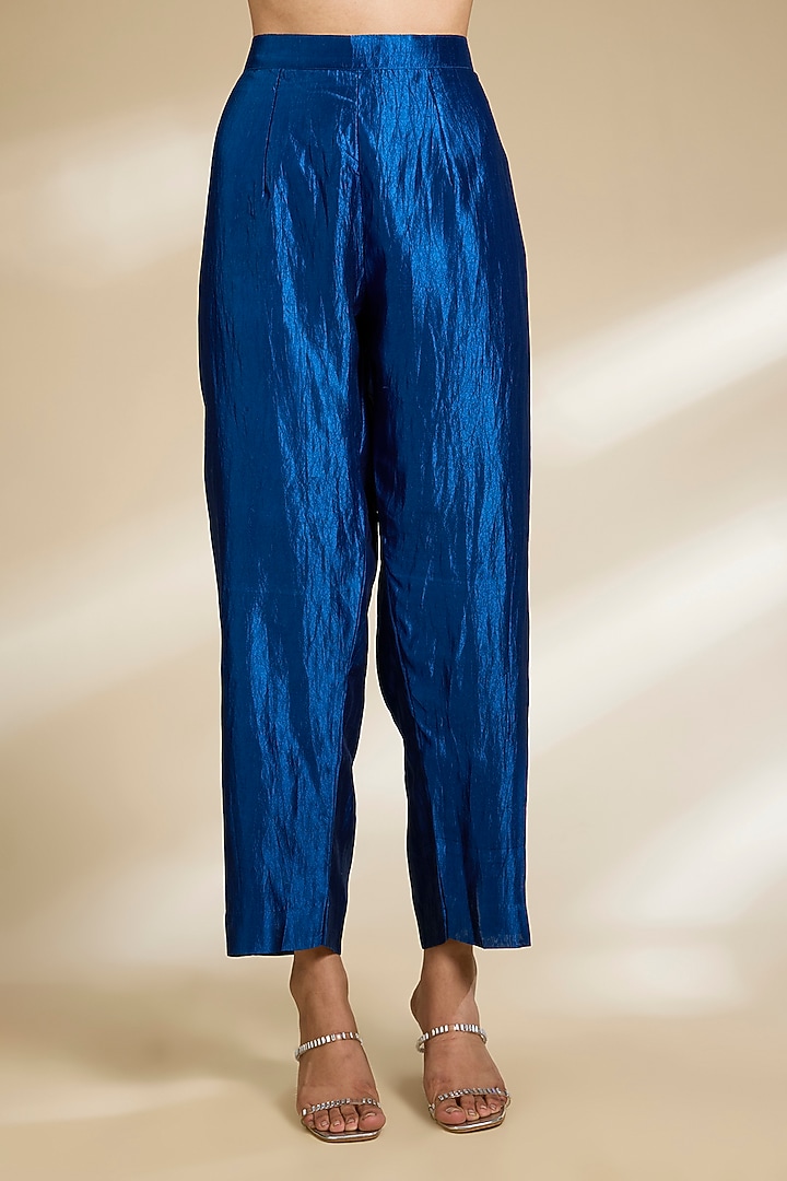 Blue Kora Silk Sequins Embroidered Kurta Set by SURBHI SHAH at Pernia's Pop Up Shop