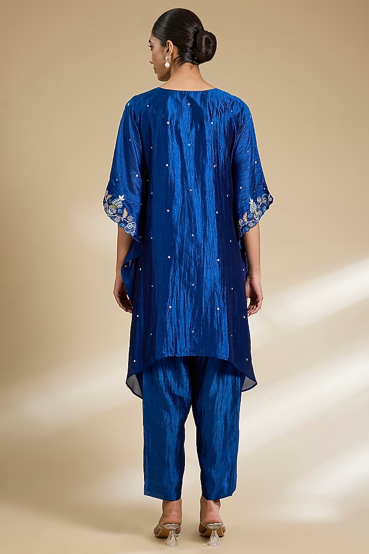 Blue Kora Silk Sequins Embroidered Kurta Set by SURBHI SHAH at Pernia's Pop Up Shop