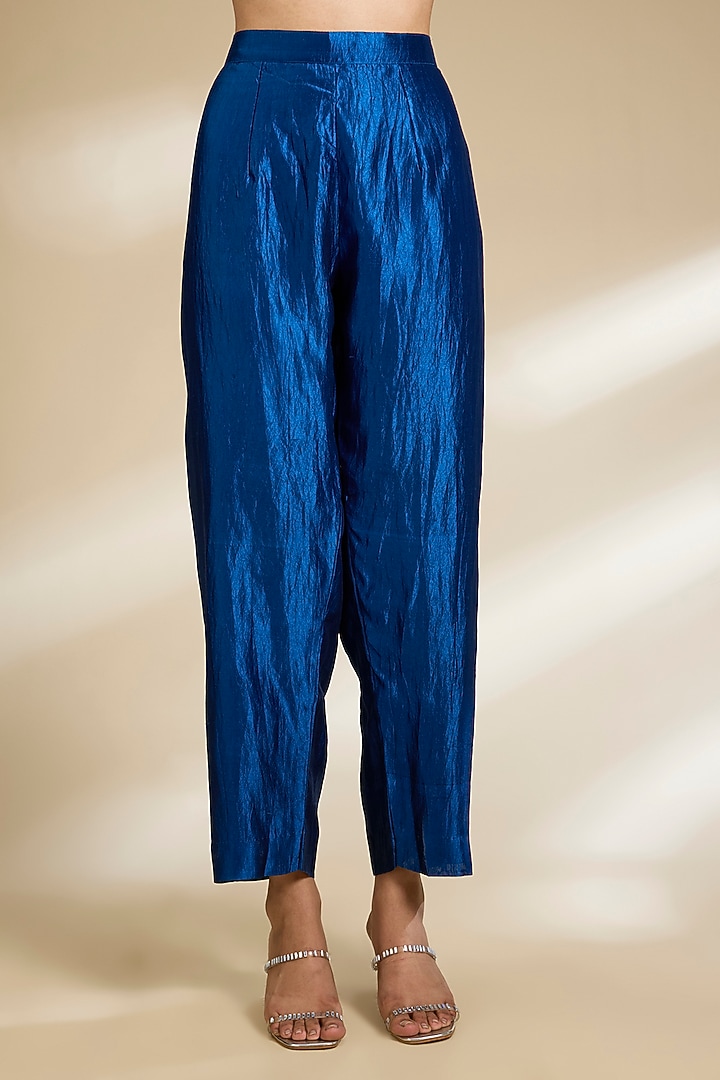 Blue Kora Silk Sequins Embroidered Kurta Set by SURBHI SHAH at Pernia's Pop Up Shop