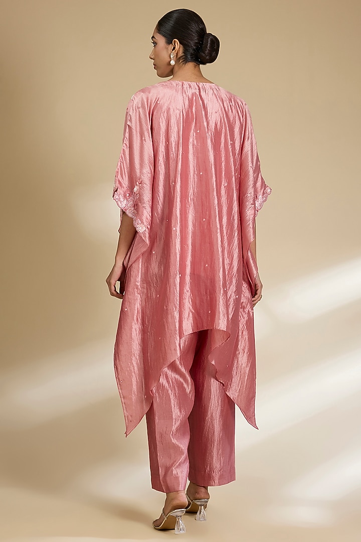 Old Rose Kora Silk Sequins Embroidered Kurta Set by SURBHI SHAH at Pernia's Pop Up Shop
