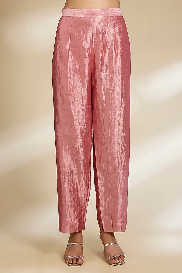 Old Rose Kora Silk Sequins Embroidered Kurta Set by SURBHI SHAH at Pernia's Pop Up Shop