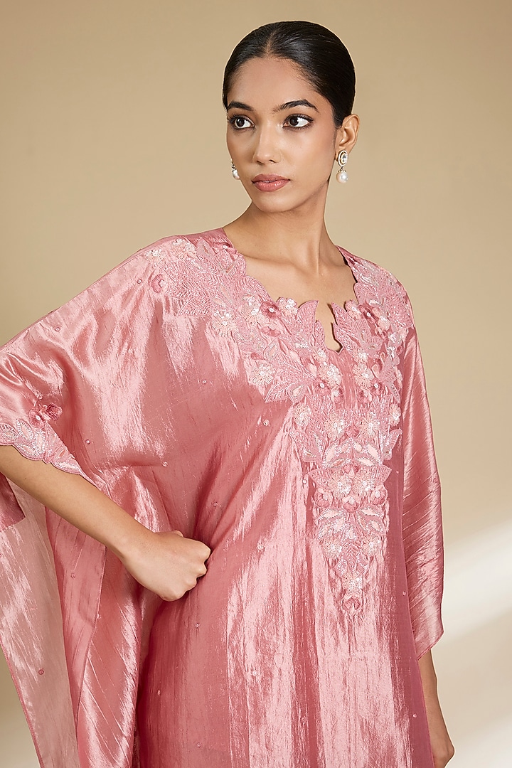Old Rose Kora Silk Sequins Embroidered Kurta Set by SURBHI SHAH at Pernia's Pop Up Shop