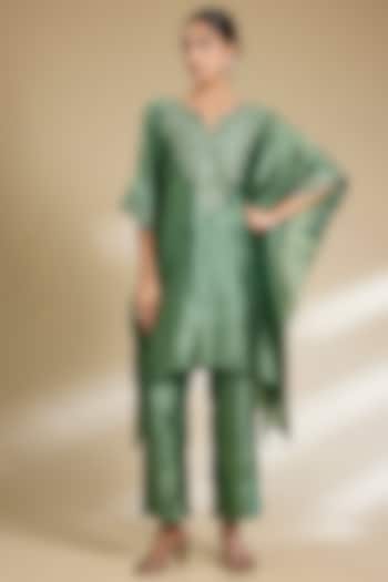 Sage Green Kora Silk Sequins Embroidered Kurta Set by SURBHI SHAH at Pernia's Pop Up Shop
