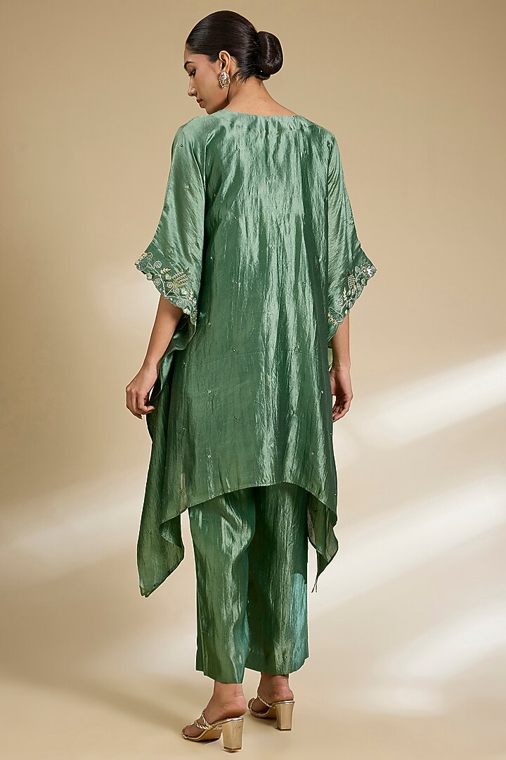Sage Green Kora Silk Sequins Embroidered Kurta Set by SURBHI SHAH at Pernia's Pop Up Shop