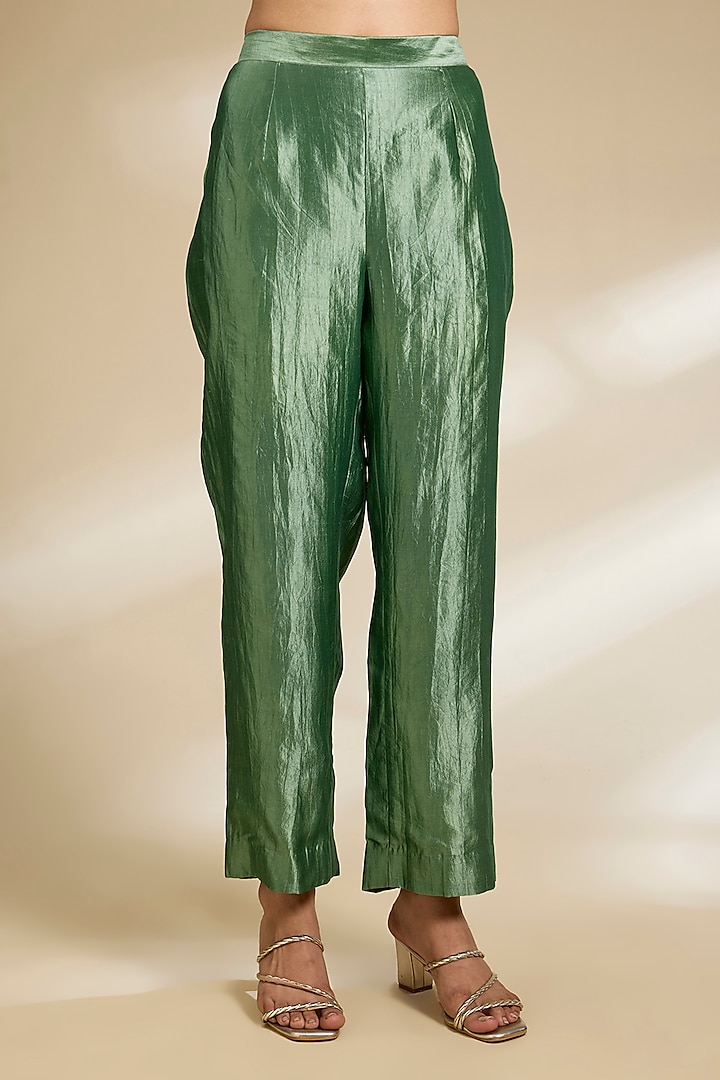 Sage Green Kora Silk Sequins Embroidered Kurta Set by SURBHI SHAH at Pernia's Pop Up Shop